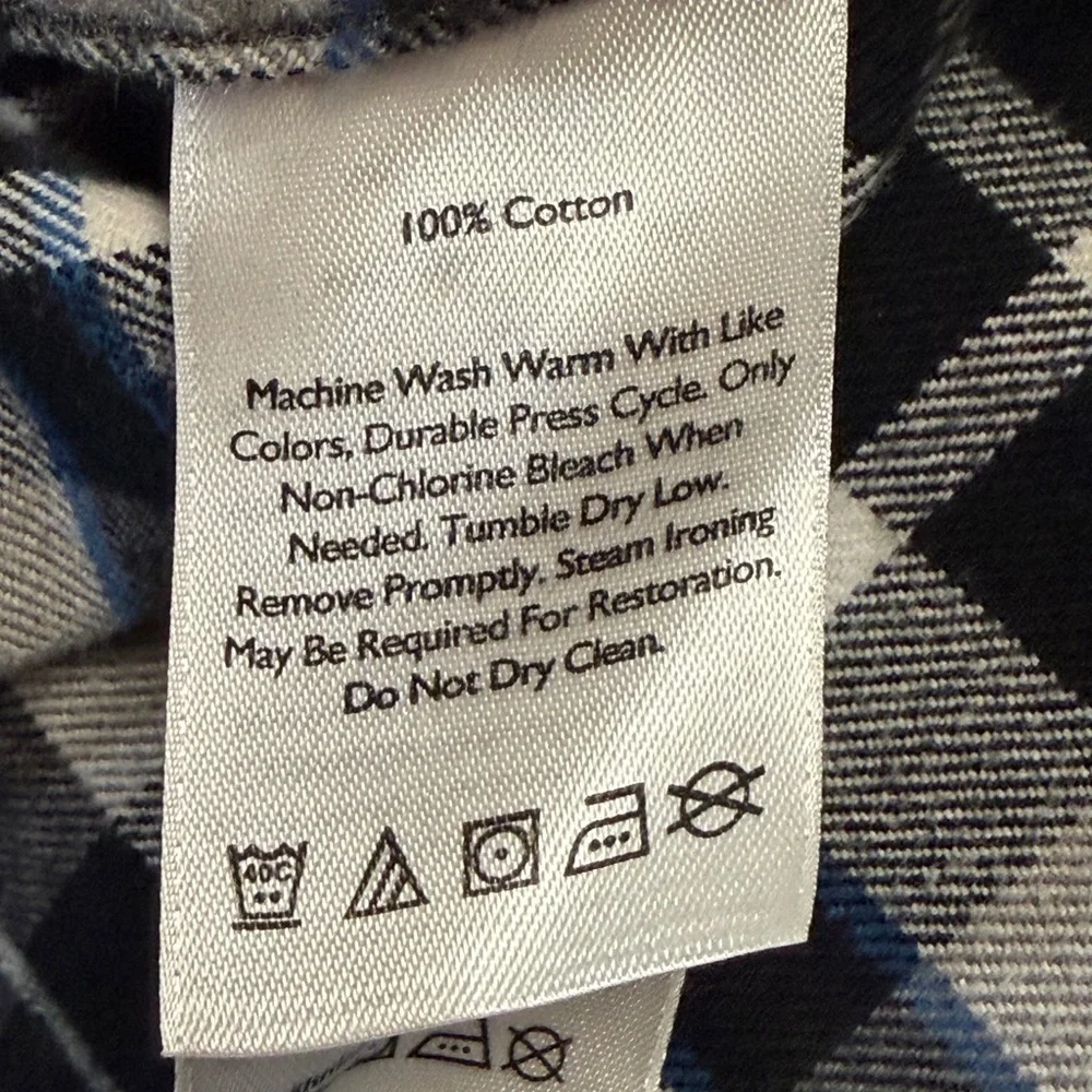 Eddie Bauer Black, Gray & Blue‎ Plaid Flannel Button-Down Shirt